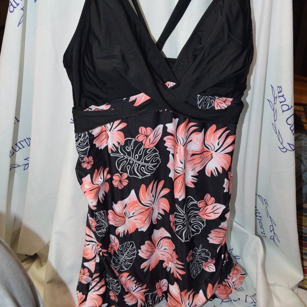 Tankini Swim Dress, Two Piece, Floral, Tropical, Size 2X